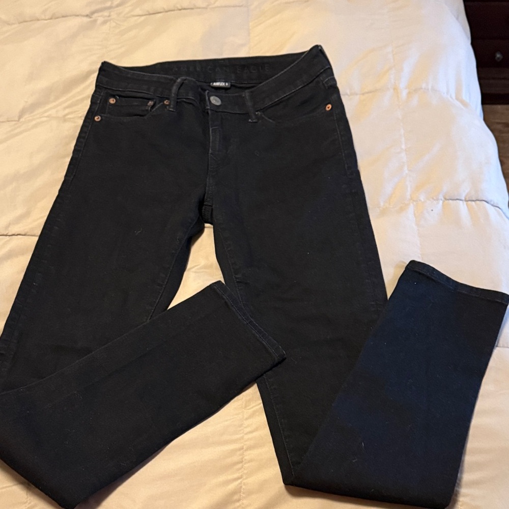 Black Denim Jeans- American Eagle Airflex +. 30x34 Skinny Fit